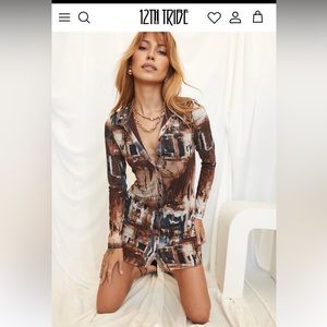 12th Tribe Pollock Brown Button Up Mesh Dress
